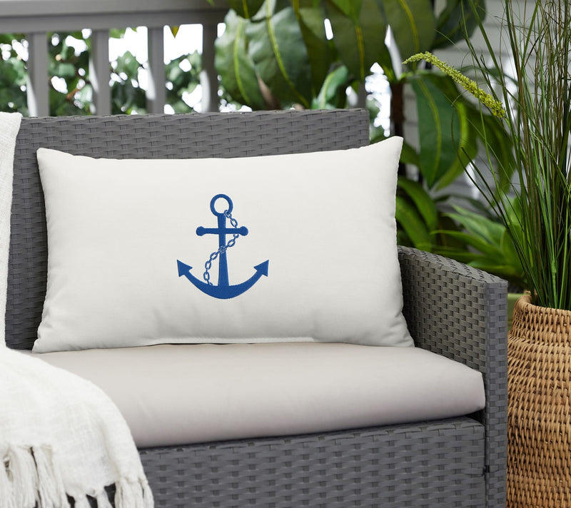 Sunbrella Indoor/Outdoor Lumbar Embroidered Anchor Pillow — View 2