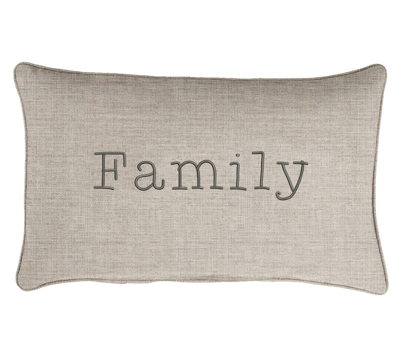 Sunbrella Lumbar Embroidered Pillow - "Family" — View 4