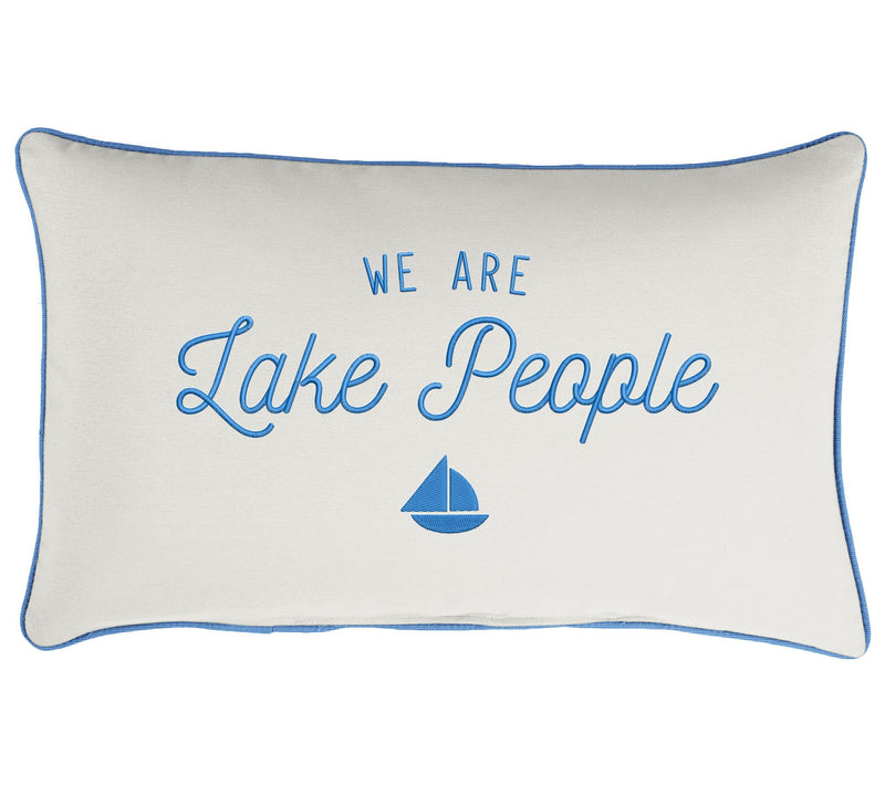 Sunbrella Lumbar Embroidered Pillow - "We Are Lake People" — Main view