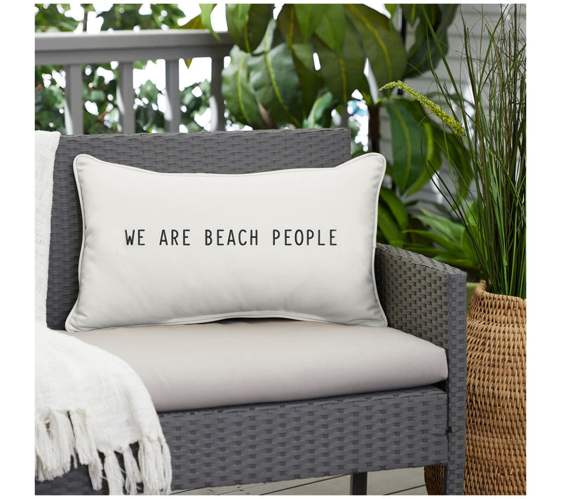 Sunbrella Lumbar Embroidered Pillow - "We Are Beach People" — View 4