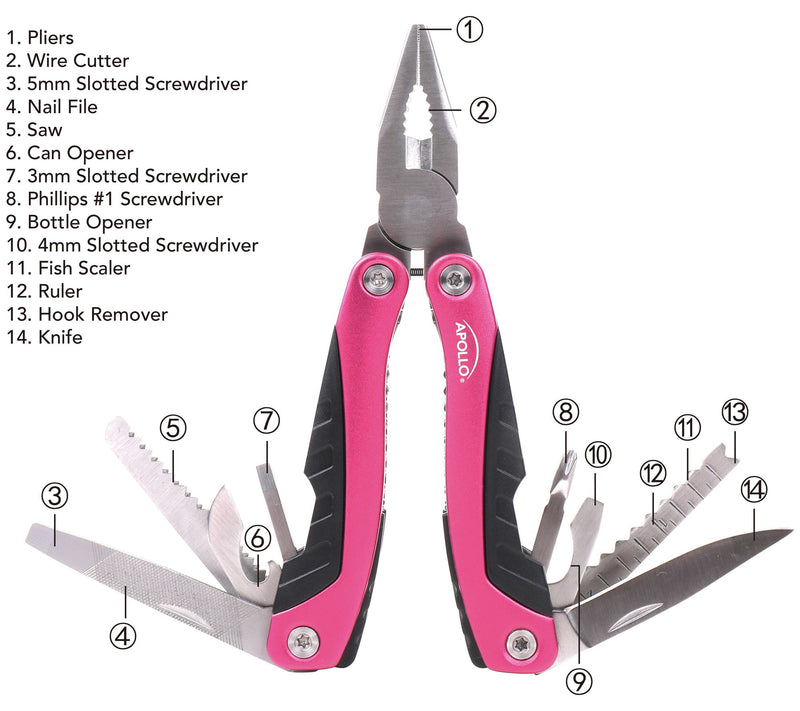 Apollo Tools 14-in-1 Multi Pliers - Pink (DT5015P) — View 3