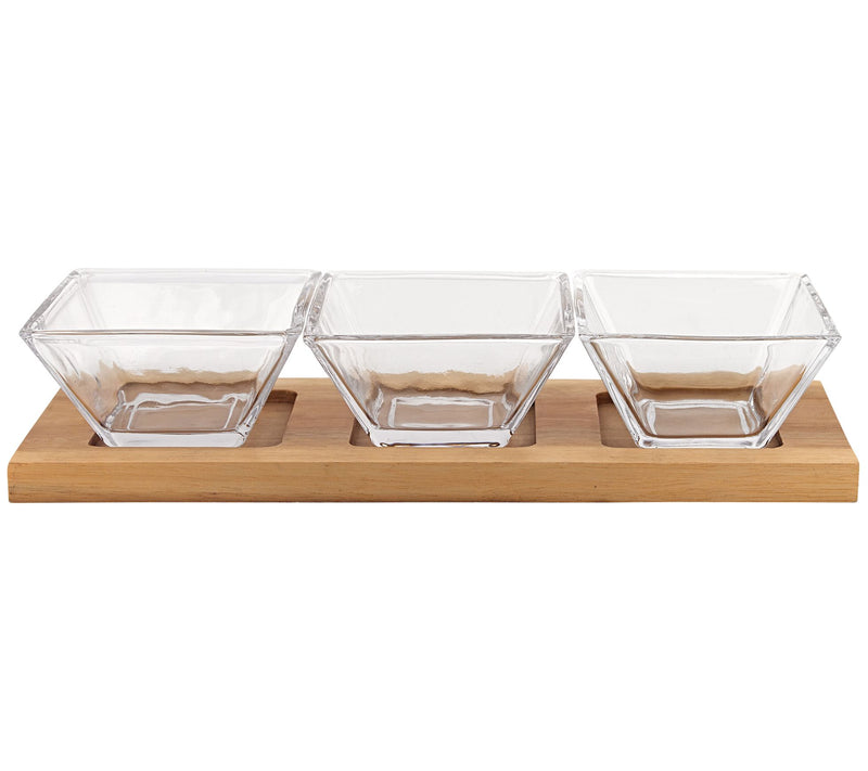 Badash Hostess Set 4-Pc With 3 Glass Condimenton a Wood Tray — Main view