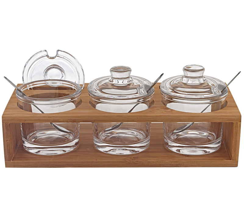 Badash Jar Set With 3 Glass Jars and Spoons onWood Stand — Main view