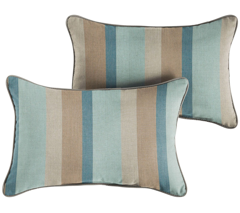 Set of 2 Indoor/Outdoor Sunbrella Blue Stripe Lumbar Pillows — Main view