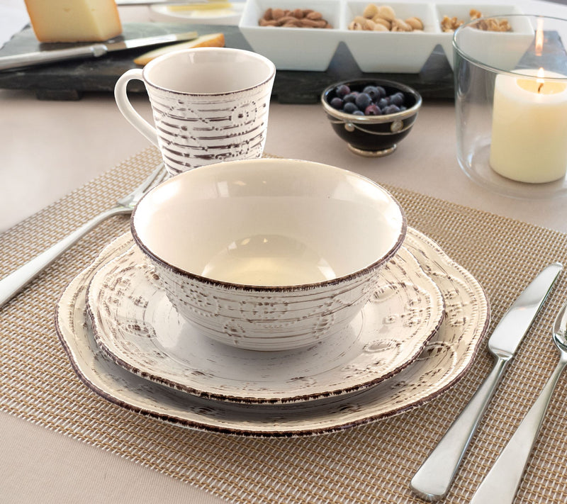 Elama Rustic Birch 16 Piece Stoneware Round Dinnerware Set — View 8