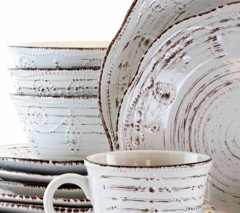 Elama Rustic Birch 16 Piece Stoneware Round Dinnerware Set — View 5