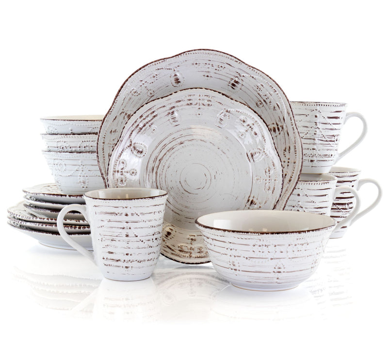 Elama Rustic Birch 16 Piece Stoneware Round Dinnerware Set — Main view