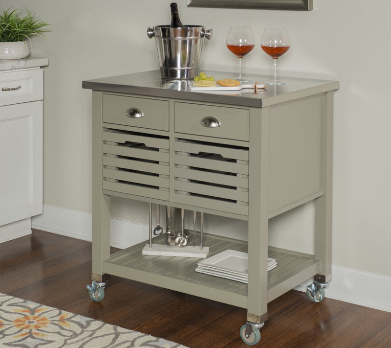 Linon Home Rory Kitchen Rolling Prep Island Cart With Storage — View 11
