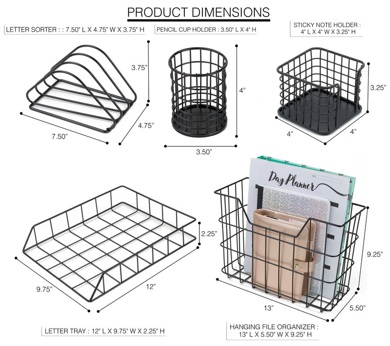 Sorbus Wire Metal 5-in-1 Desk Organizer Set — View 13