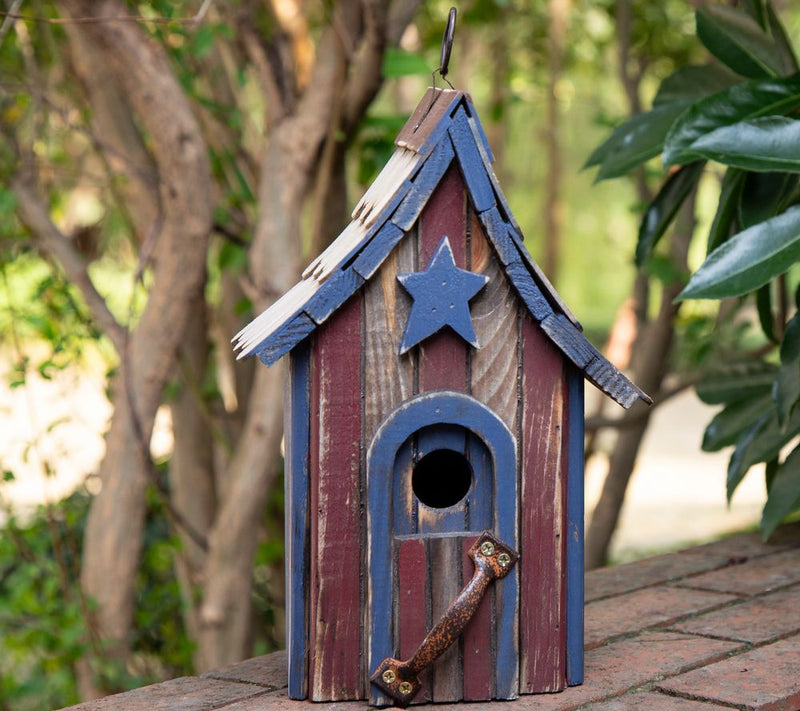 Glitzhome Shingled Roof Wood Patriotic Birdhouse — View 3