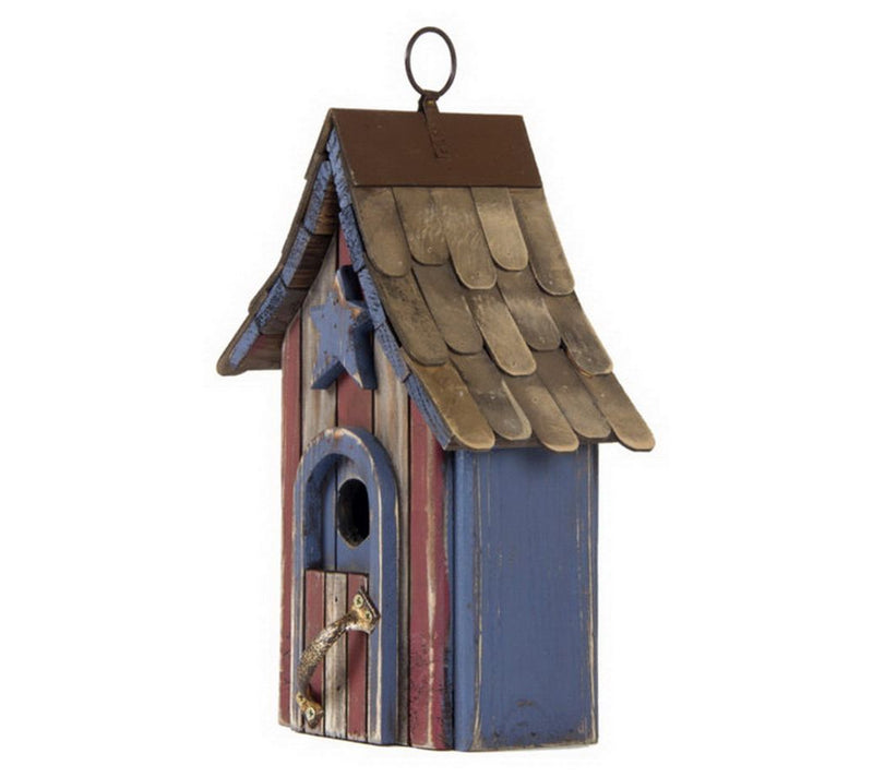 Glitzhome Shingled Roof Wood Patriotic Birdhouse — View 4