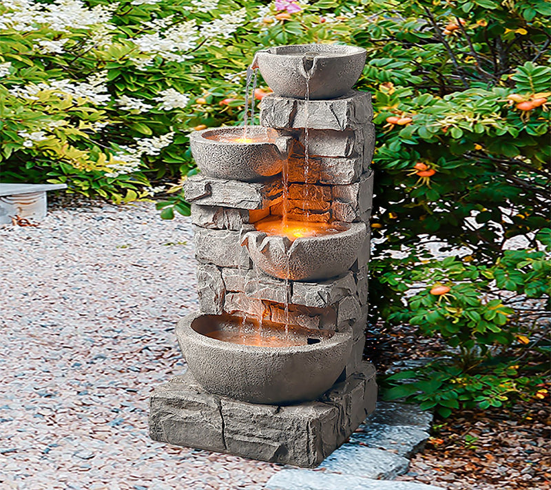 Teamson Home Stacked Tiered Bowls Fountain withLED Lights — View 4