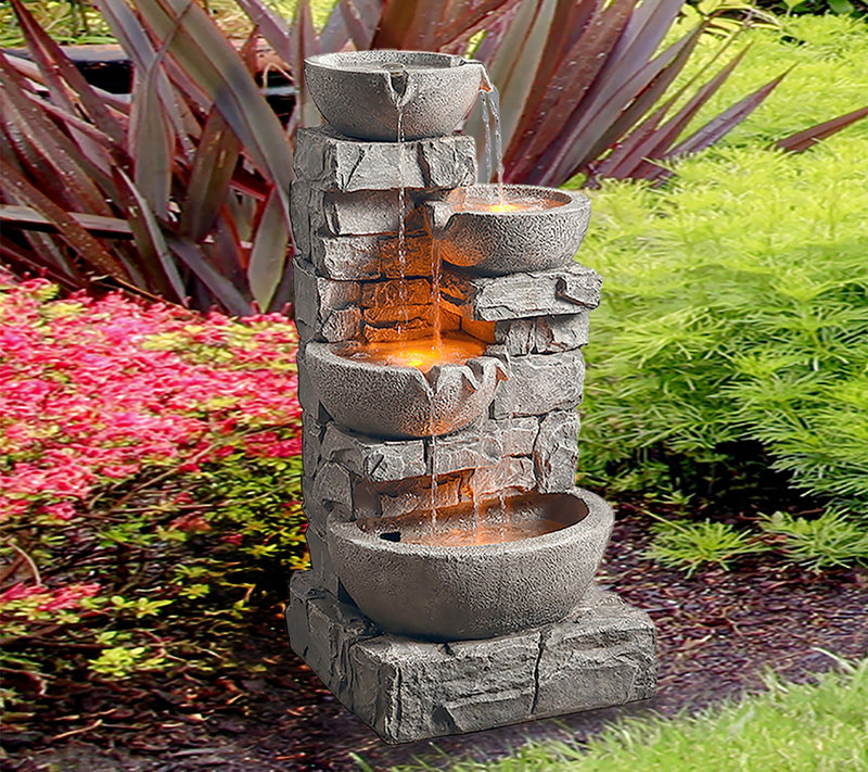 Teamson Home Stacked Tiered Bowls Fountain withLED Lights — View 3