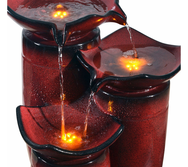 Teamson Home Outdoor 3-Tier Glazed Pots Fountain-Gradient Red — View 2
