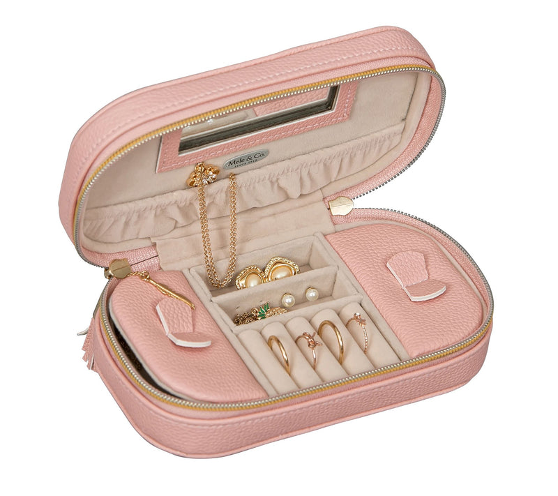 Mele & Co. Lucy Travel Jewelry Case in Pink Faux Leather — View 2