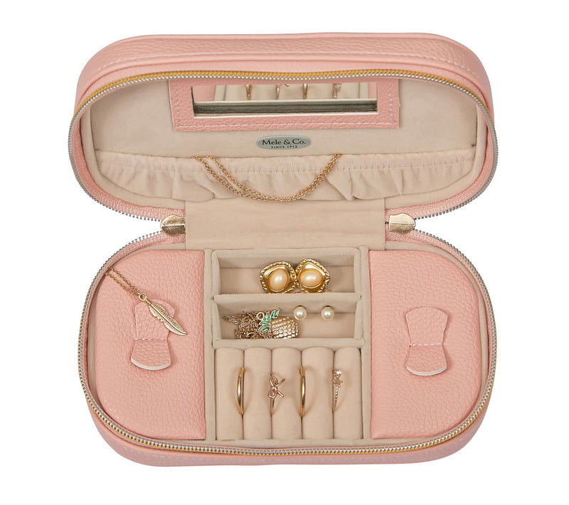 Mele & Co. Lucy Travel Jewelry Case in Pink Faux Leather — View 6
