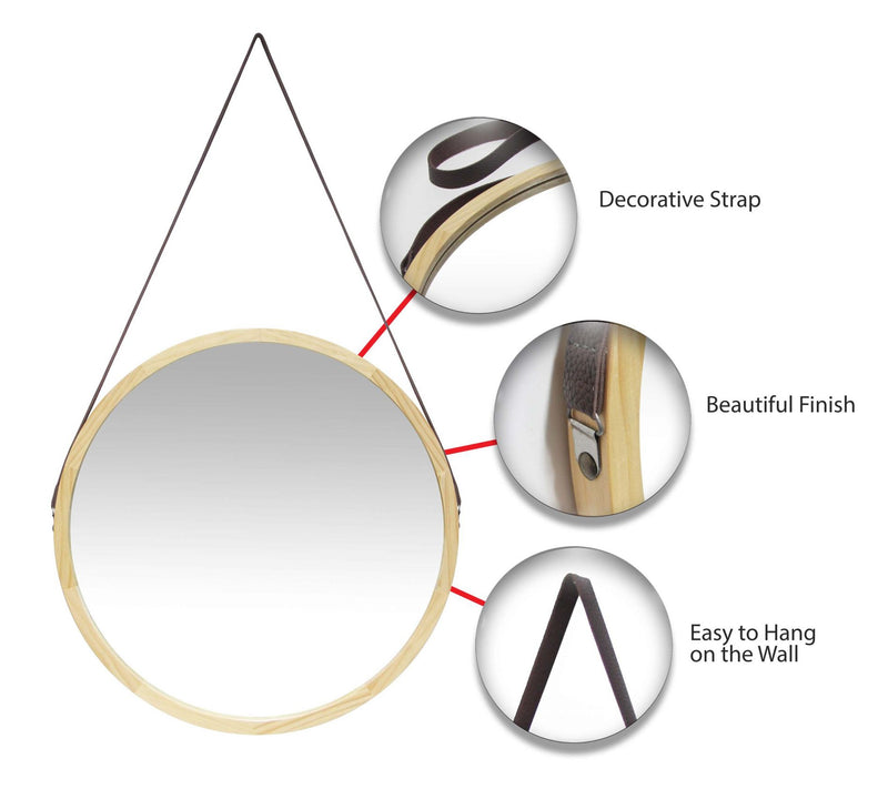 Infinity Instruments 18" Round Wall Mirror, Light Wood Frame — View 5