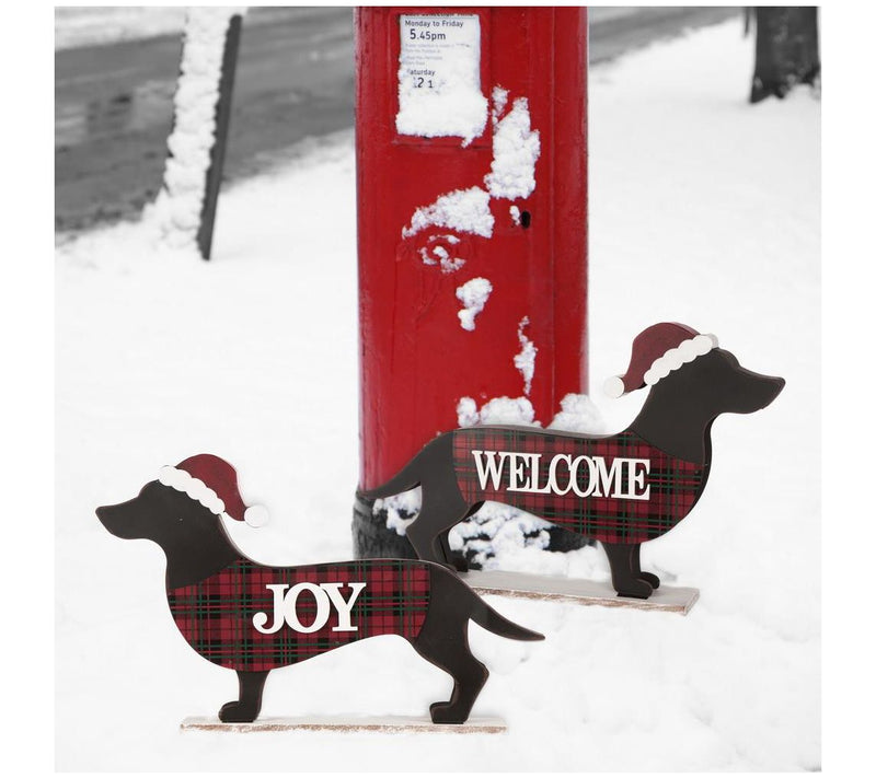 Glitzhome Christmas Perfectly Mannered Dachshund Welcome Sign — View 2