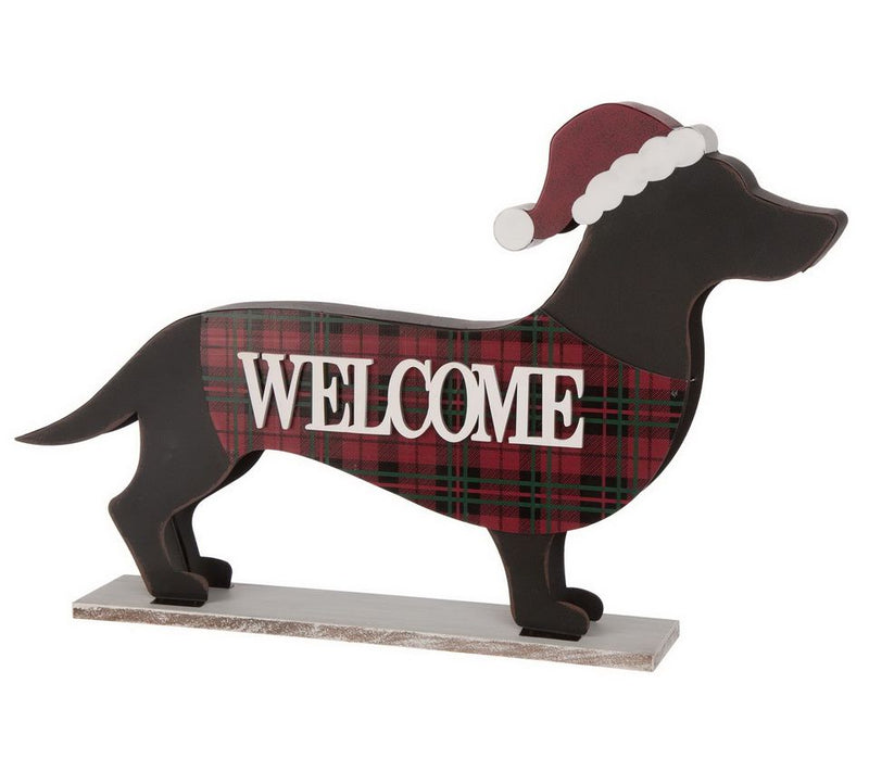 Glitzhome Christmas Perfectly Mannered Dachshund Welcome Sign — Main view
