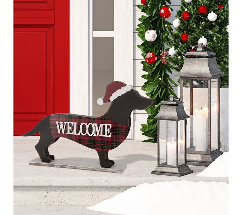 Glitzhome Christmas Perfectly Mannered Dachshund Welcome Sign — View 3