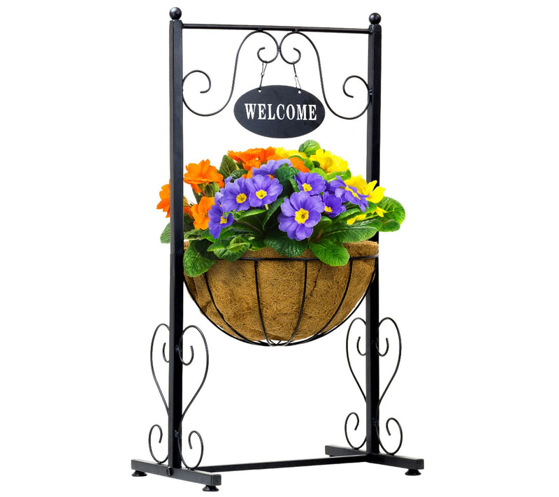 Sorbus Welcome Planter Basket Stand -  Black Metal — View 5