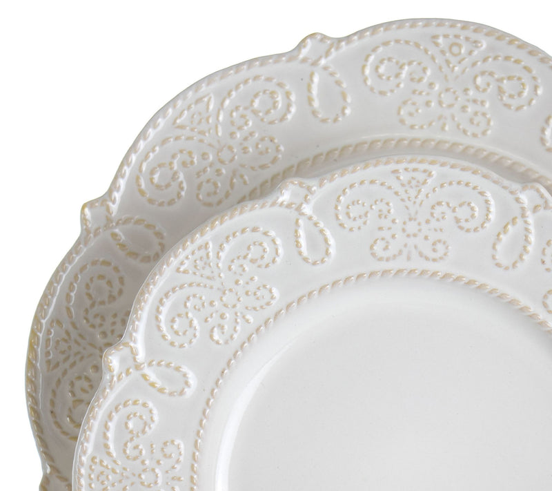 Elama 16-Piece Embossed Scalloped Stoneware Dinnerware Set — View 6