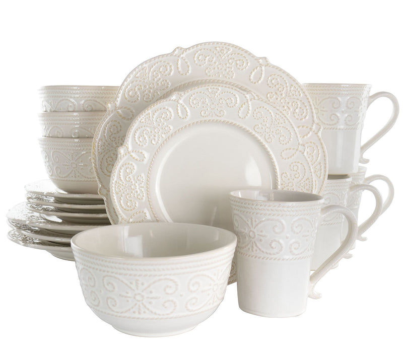 Elama 16-Piece Embossed Scalloped Stoneware Dinnerware Set — Main view