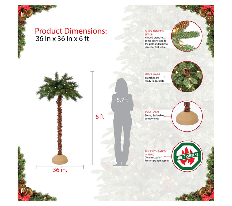 6' Prelit Artificial Palm Tree with 150 UL-Listed Lights — View 5