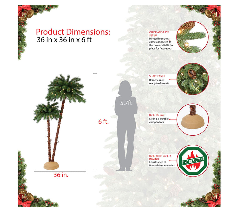 Puleo 6' Double Prelit Artificial Palm Tree 175Lights — View 4