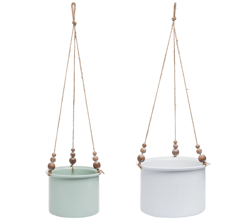 Foreside Home & Garden Wood Bead Hanging Planters, Set Of 2 — Main view