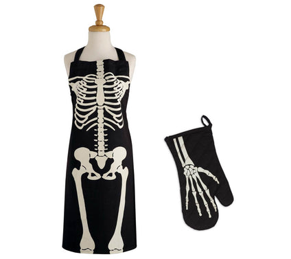 Design Imports Skeleton Apron & Oven Mitt Set