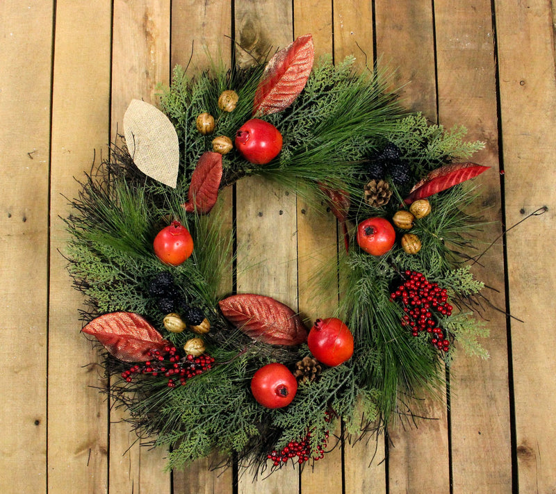 Northlight 24" Harvest Mixed Berry Pine and NutFall Wreath — View 3
