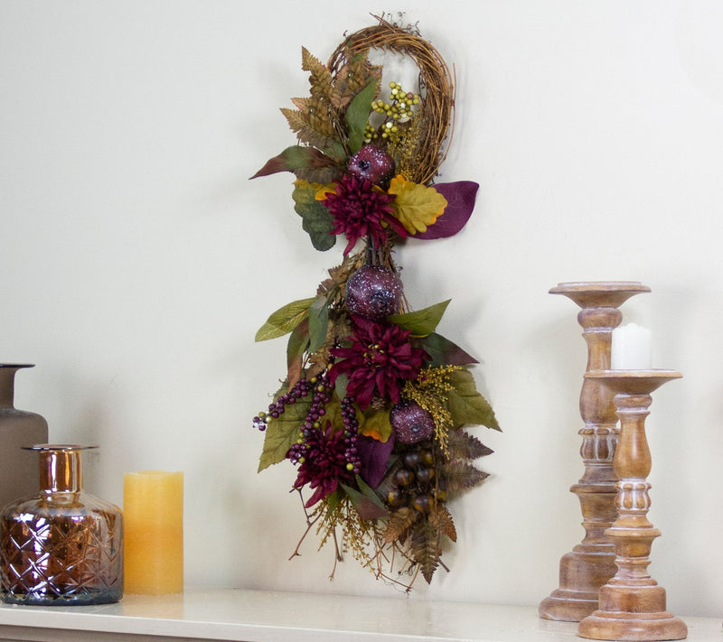 Northlight 28" Harvest Mums w/ Pomegranate Grapevine Swag — View 2