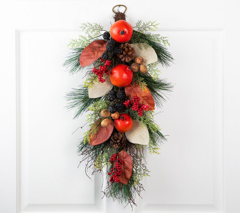 Northlight 30" Harvest Berry & Pine Needle Teardrop Swag — View 4