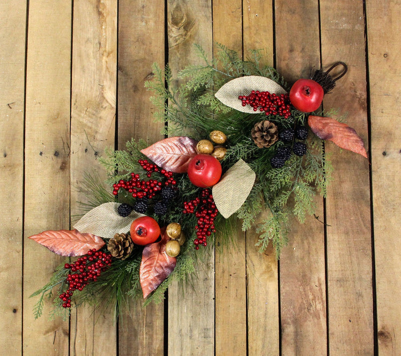 Northlight 30" Harvest Berry & Pine Needle Teardrop Swag — View 3