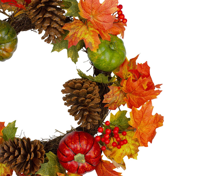 Northlight Leave Pine Cones & Pumpkins Fall Harvest Wreath 20" — View 3