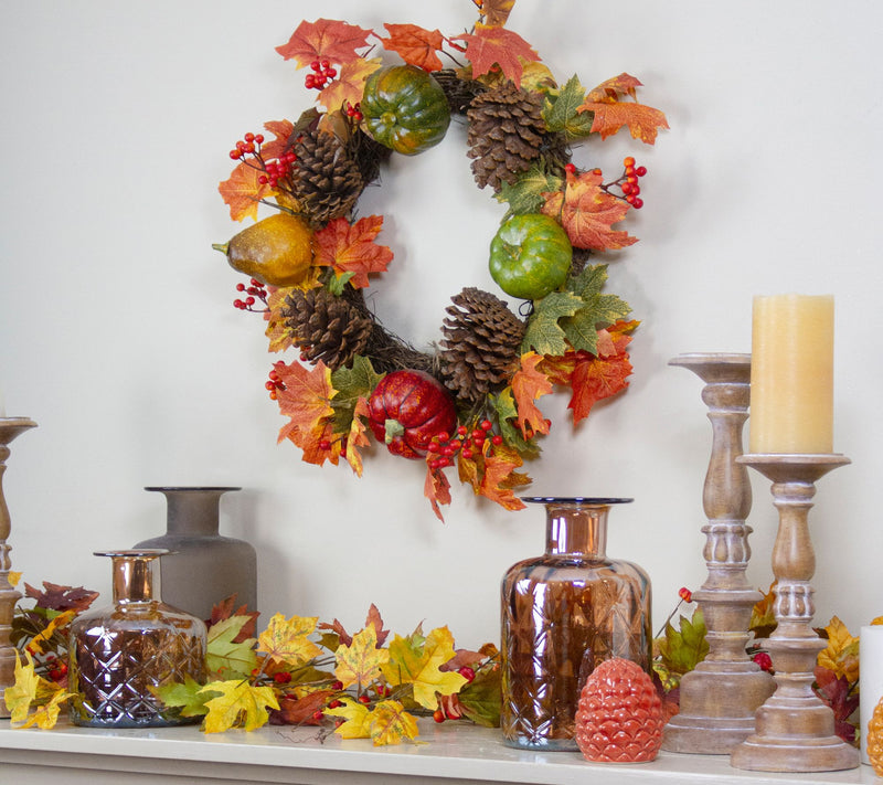 Northlight Leave Pine Cones & Pumpkins Fall Harvest Wreath 20" — View 2