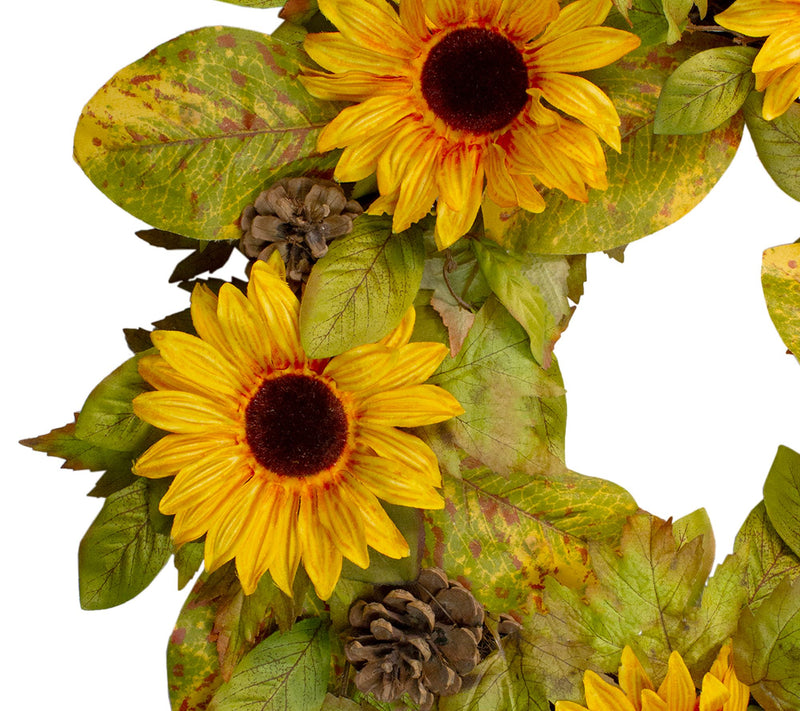 Northlight Yellow Sunflower & Pine Cone HarvestWreath 24" — View 3