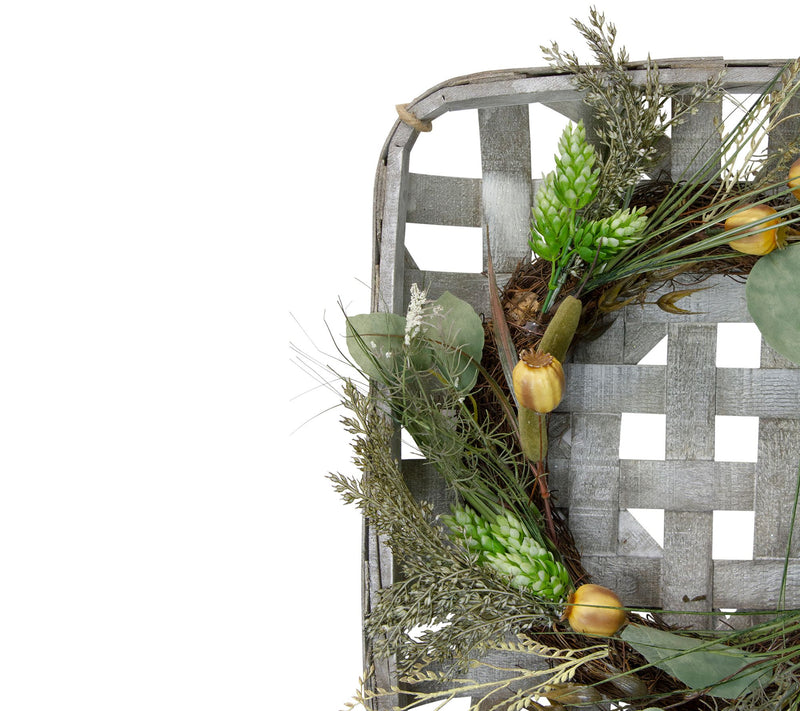 Northlight 16" Harvest Green Hop & Cattail Grapevine Wreath — View 2