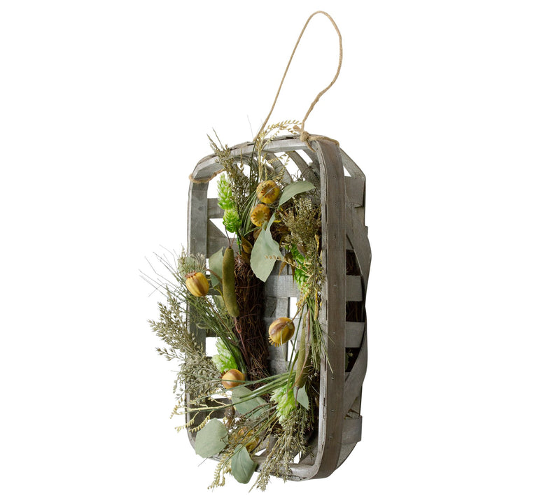 Northlight 16" Harvest Green Hop & Cattail Grapevine Wreath — View 3