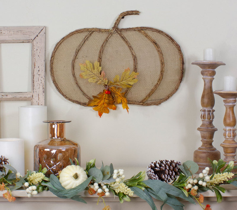 Northlight 19" Beige Burlap & Vine Pumpkin Harvest Hanging — View 2