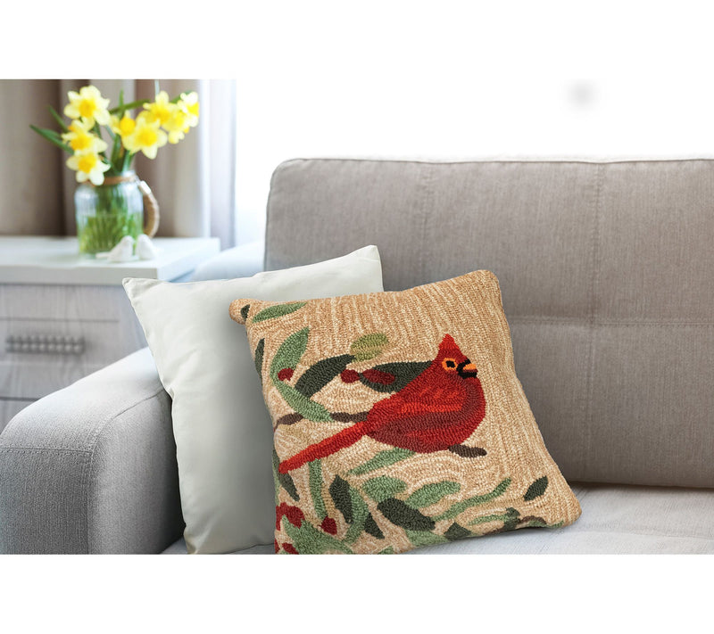 Lush Decor Frontporch Cardinal w/Berries Pillow Ntrl 18" — View 2