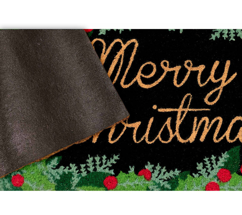 Lush Decor Nat ura Merry Chris tmas Holly Mat Black 18" x 30" — View 3