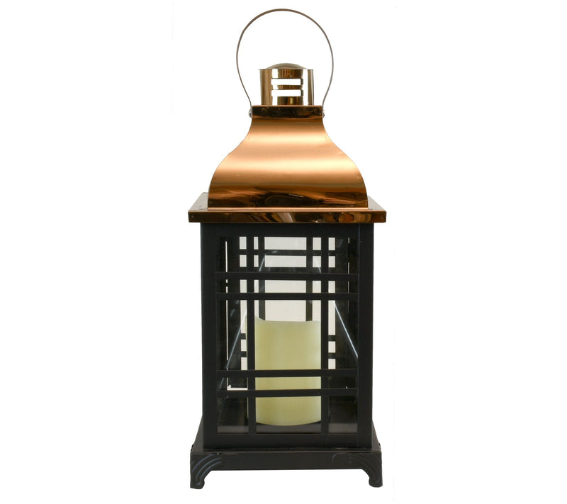 LumaBase Metal Lantern with Moving Flame LED Candle — View 2