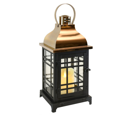 LumaBase Metal Lantern with Moving Flame LED Candle