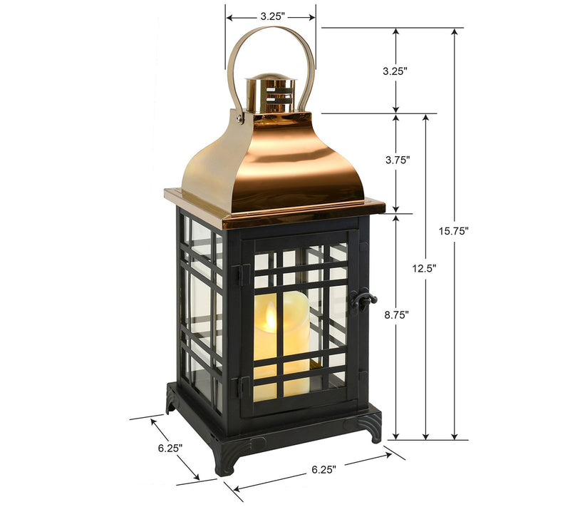 LumaBase Metal Lantern with Moving Flame LED Candle — View 5