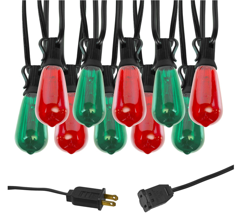LumaBase Electric String Lights with Red & Green Edison Bulbs — View 2