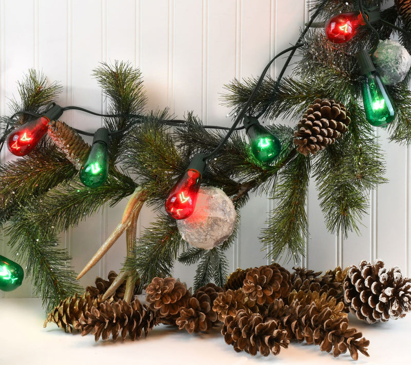 LumaBase Electric String Lights with Red & Green Edison Bulbs — View 4