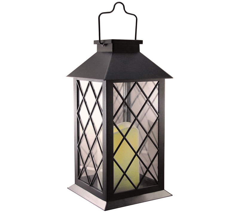 LumaBase Solar Powered Lantern with LED Candle-  Tudor Design — Main view