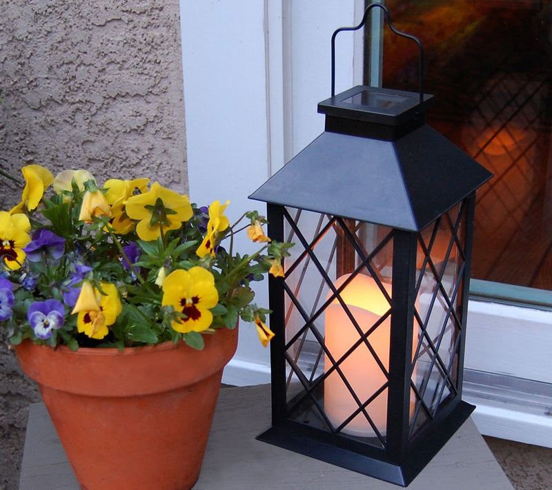 LumaBase Solar Powered Lantern with LED Candle-  Tudor Design — View 2